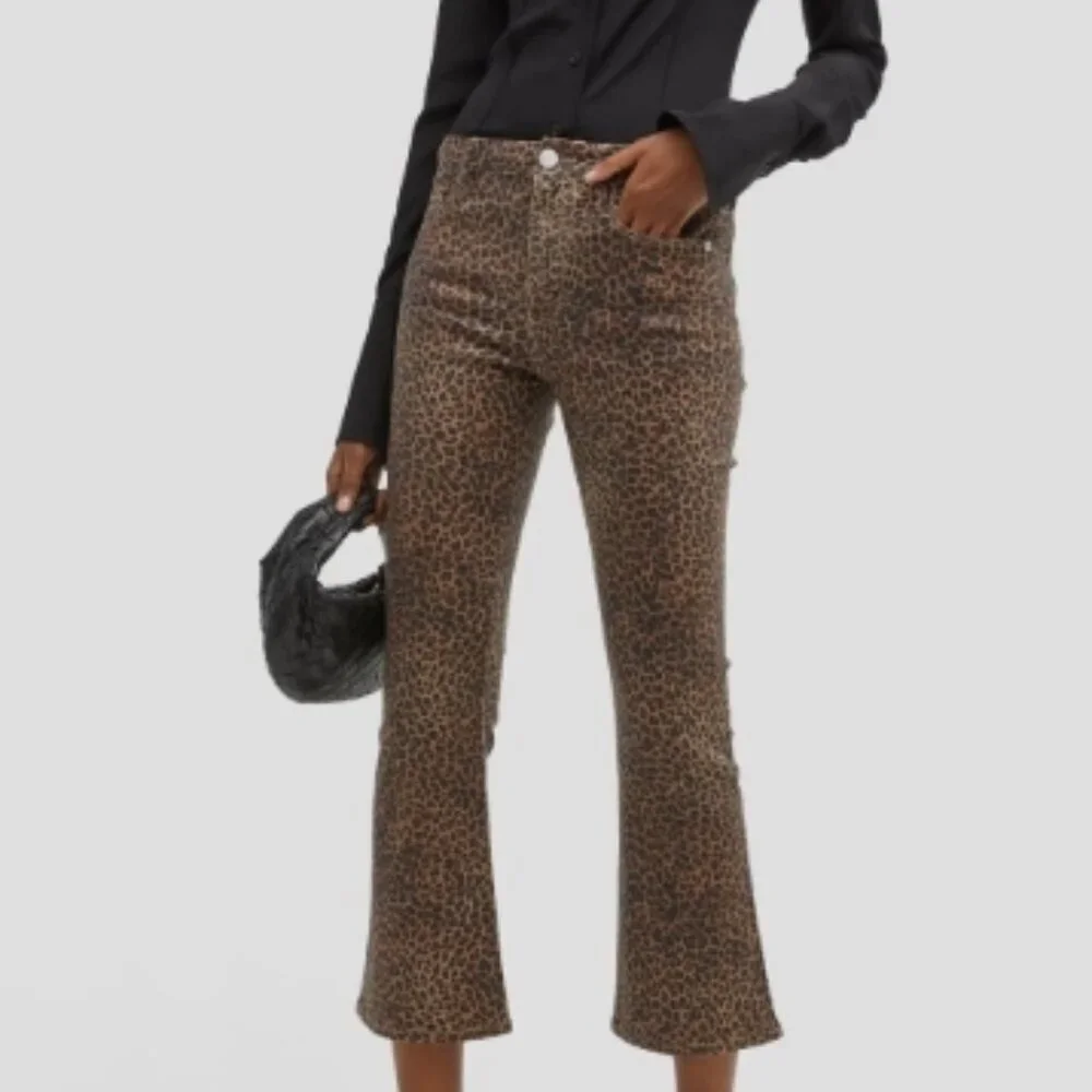 FRAME Le Crop Mini Mid-Rise Coated Bootcut Jeans Leopard 26 NWT